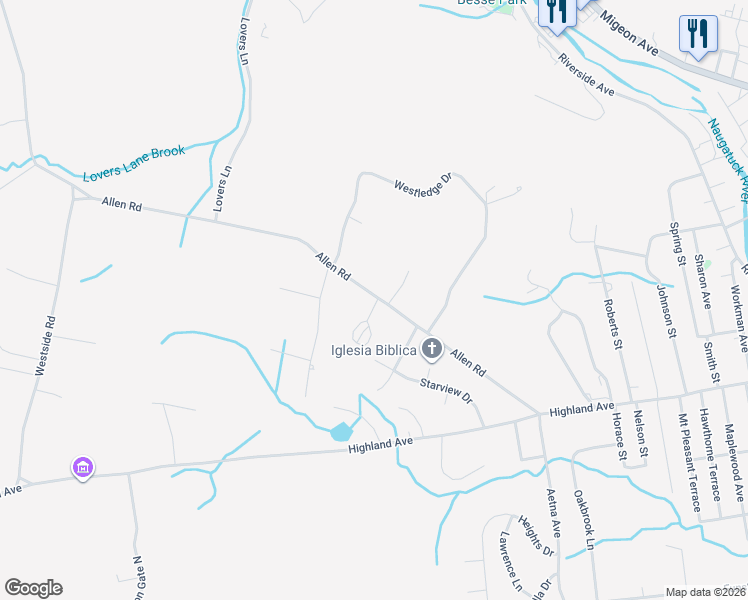 map of restaurants, bars, coffee shops, grocery stores, and more near 349 Allen Road in Torrington