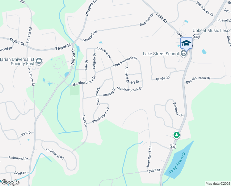 map of restaurants, bars, coffee shops, grocery stores, and more near 83 Bentley Drive in Manchester