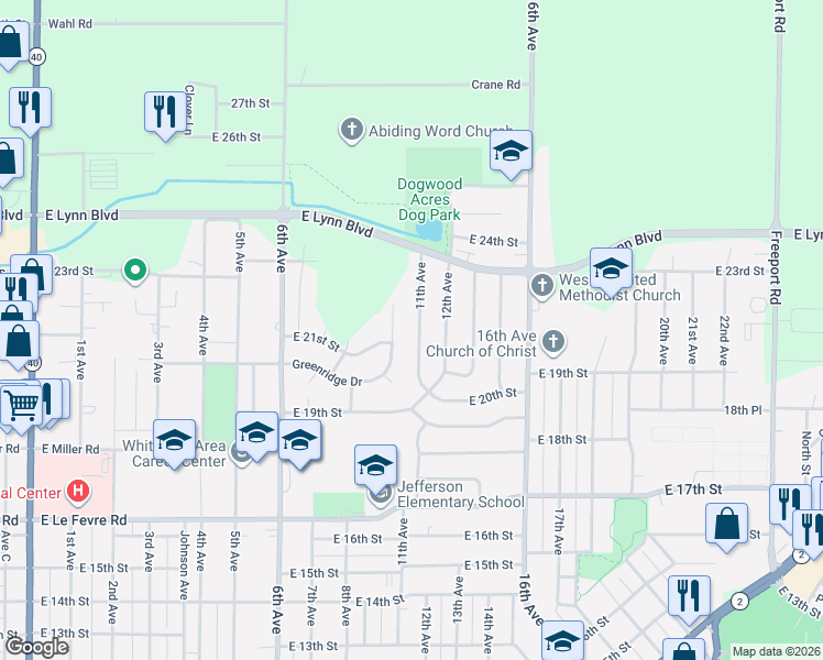 map of restaurants, bars, coffee shops, grocery stores, and more near 2010 11th Avenue in Sterling