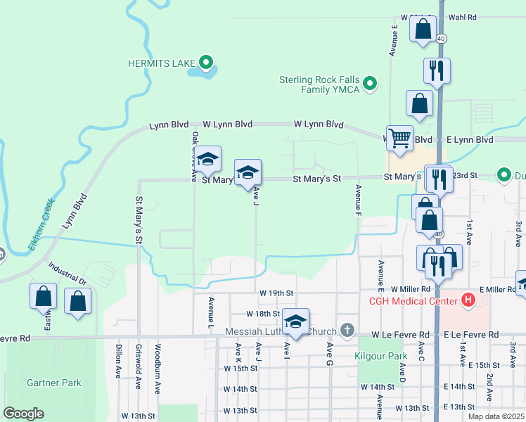 map of restaurants, bars, coffee shops, grocery stores, and more near 2210 Avenue J in Sterling