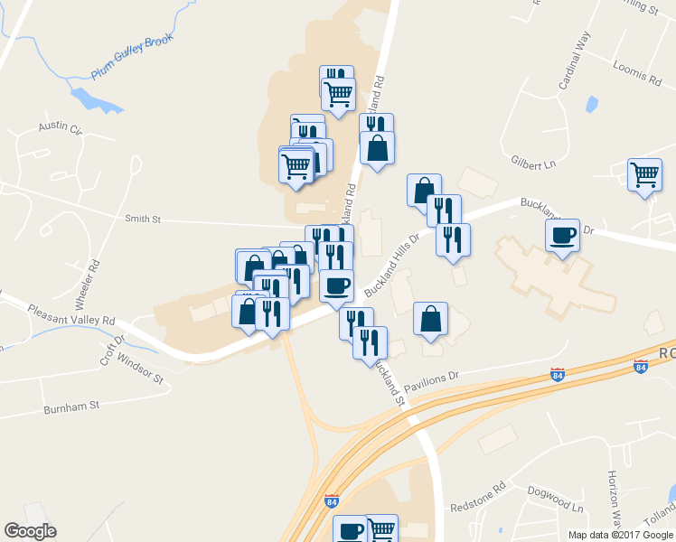 map of restaurants, bars, coffee shops, grocery stores, and more near 350 Buckland Street in Manchester
