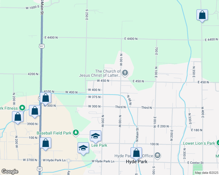 map of restaurants, bars, coffee shops, grocery stores, and more near 411 North 150 West in Hyde Park