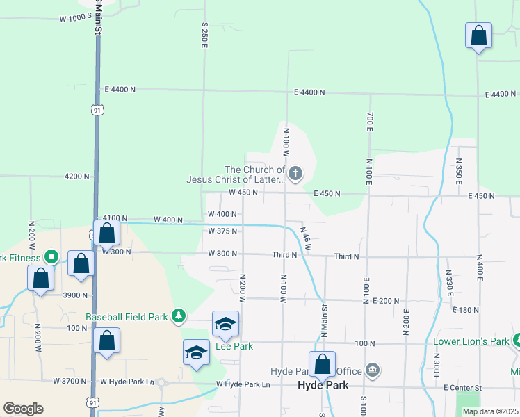 map of restaurants, bars, coffee shops, grocery stores, and more near 411 North 150 West in Hyde Park