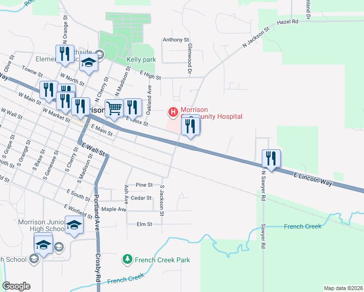 map of restaurants, bars, coffee shops, grocery stores, and more near 617 East Lincolnway in Morrison