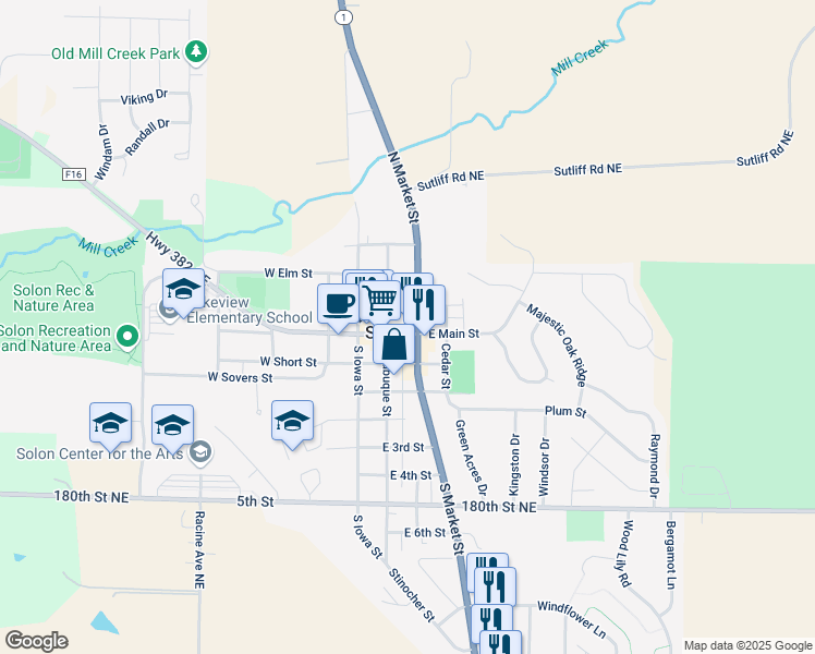 map of restaurants, bars, coffee shops, grocery stores, and more near 1749 Racine Ave NE in Solon