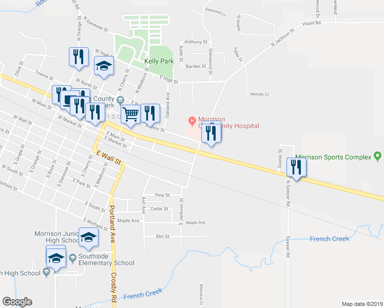 map of restaurants, bars, coffee shops, grocery stores, and more near 529 East Lincolnway in Morrison