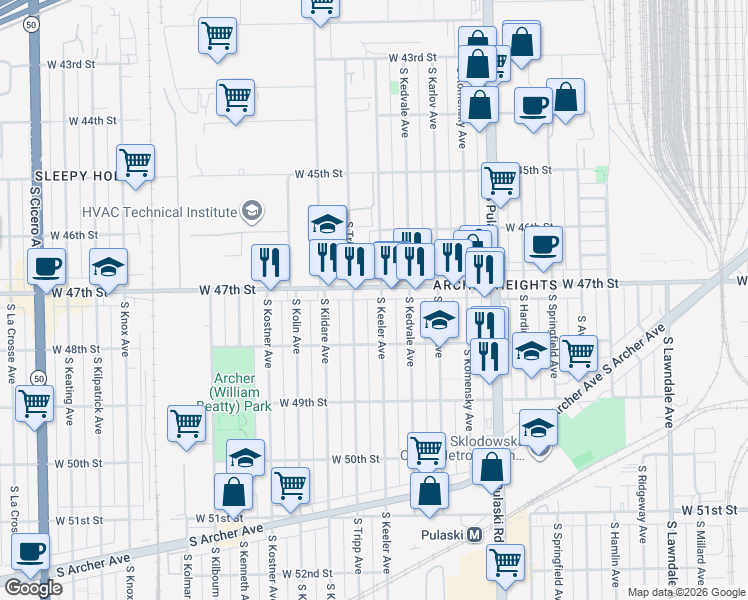 map of restaurants, bars, coffee shops, grocery stores, and more near in Chicago