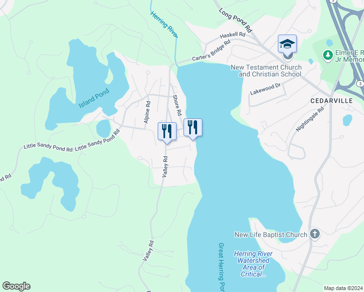 map of restaurants, bars, coffee shops, grocery stores, and more near 7 Pond Terrace in Plymouth