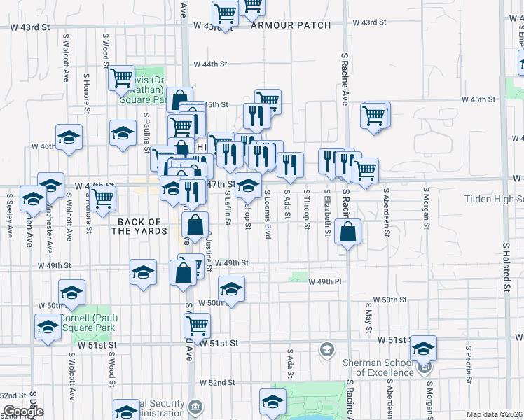 map of restaurants, bars, coffee shops, grocery stores, and more near in Chicago