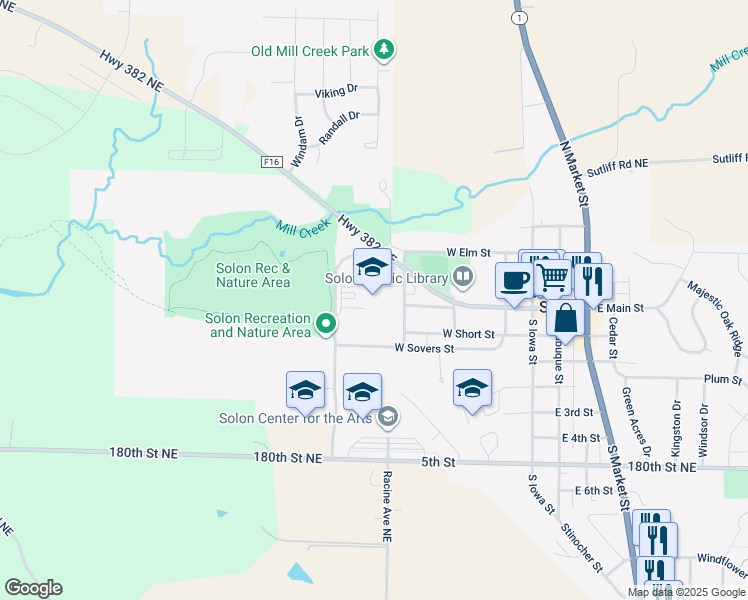 map of restaurants, bars, coffee shops, grocery stores, and more near 111 North Chabal Street in Solon