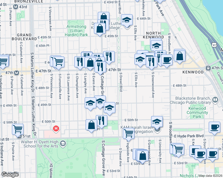 map of restaurants, bars, coffee shops, grocery stores, and more near in Chicago