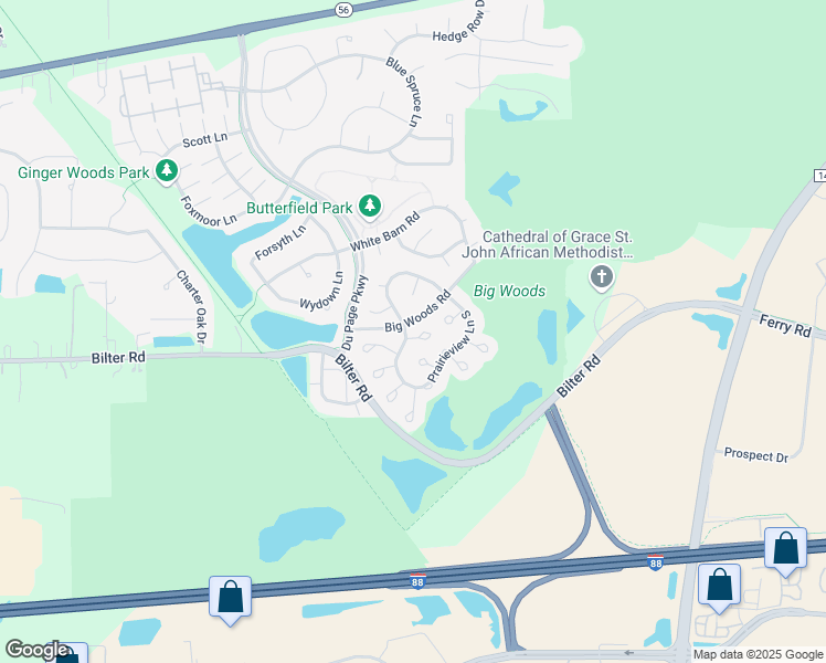 map of restaurants, bars, coffee shops, grocery stores, and more near 2674 Waterford Court in Aurora