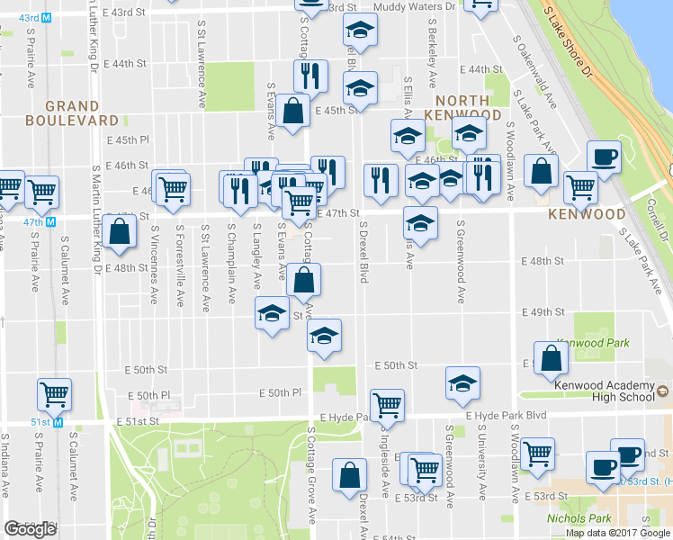 map of restaurants, bars, coffee shops, grocery stores, and more near in Chicago