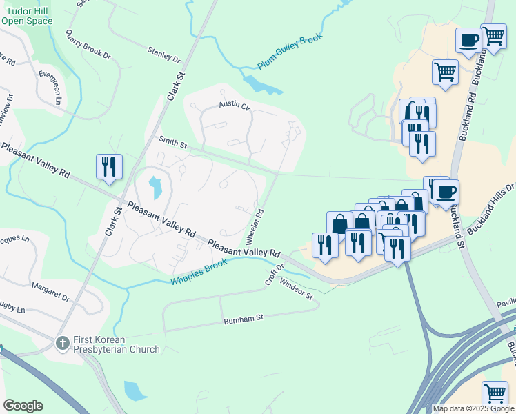 map of restaurants, bars, coffee shops, grocery stores, and more near 23 Arthur Drive in South Windsor