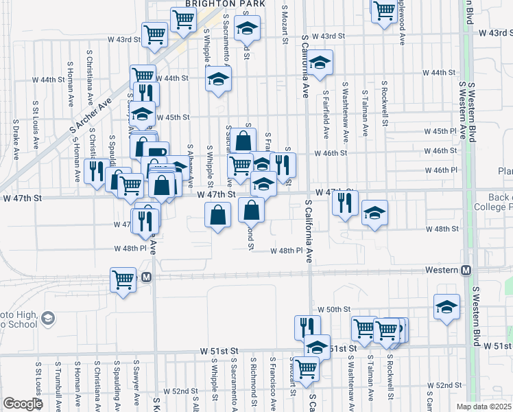 map of restaurants, bars, coffee shops, grocery stores, and more near 2911 West 47th Street in Chicago