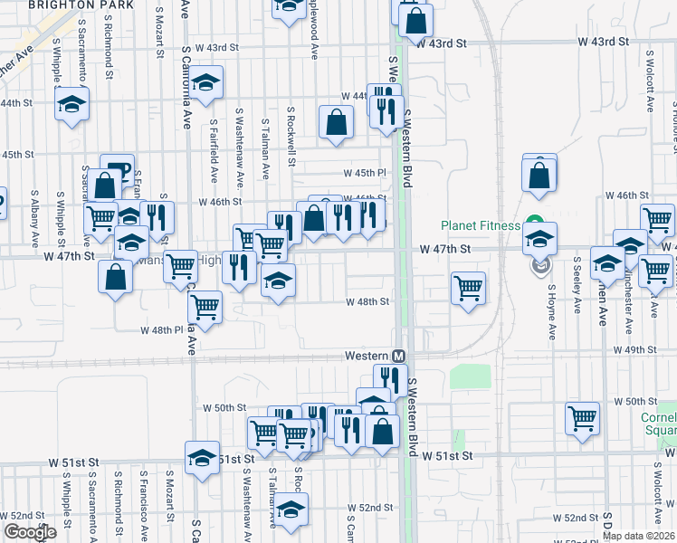 map of restaurants, bars, coffee shops, grocery stores, and more near in Chicago