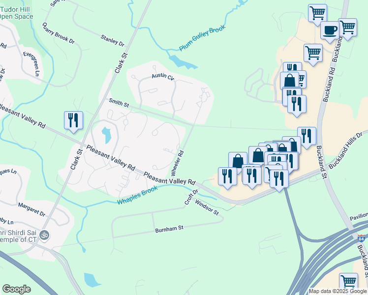 map of restaurants, bars, coffee shops, grocery stores, and more near 23 Arthur Drive in South Windsor