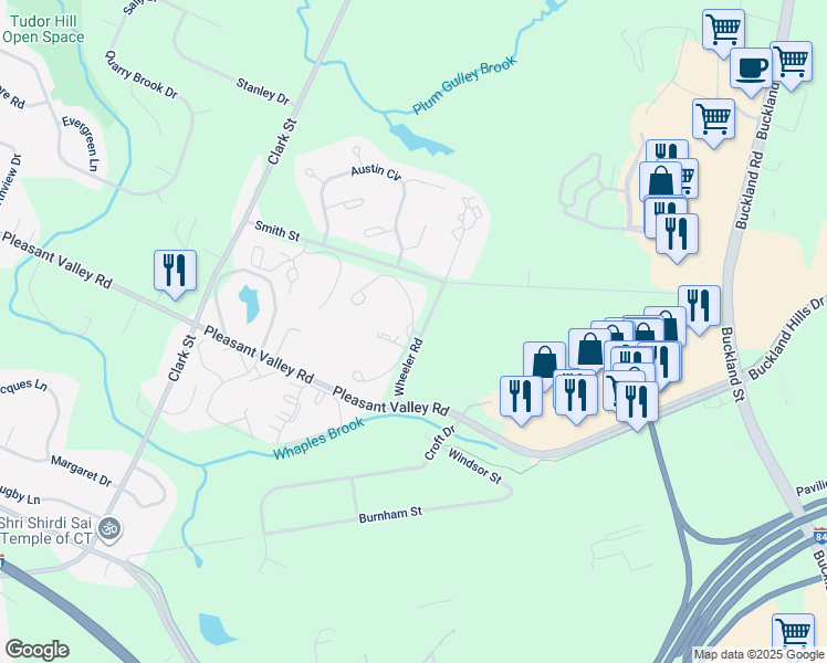 map of restaurants, bars, coffee shops, grocery stores, and more near 23 Arthur Drive in South Windsor