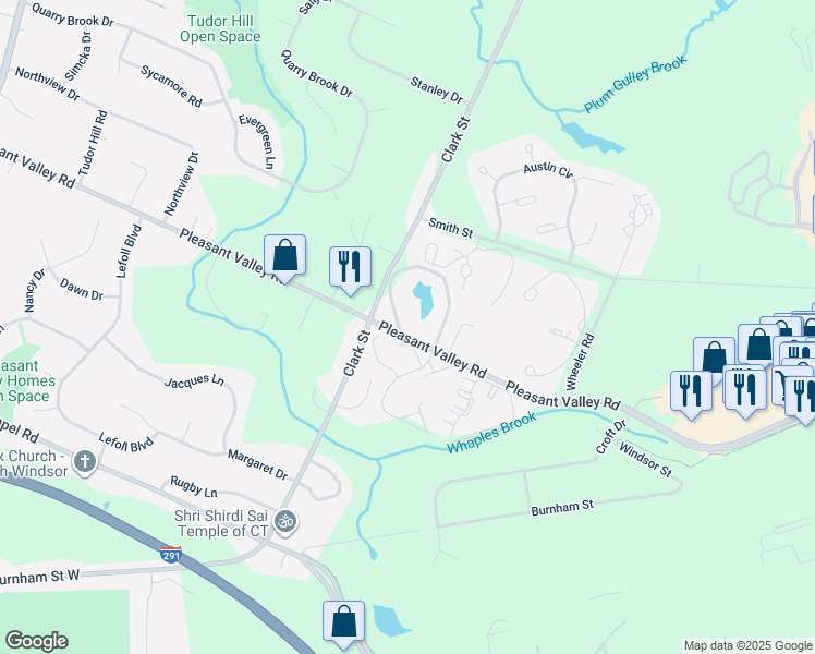 map of restaurants, bars, coffee shops, grocery stores, and more near 94 Cinnamon Spring in South Windsor