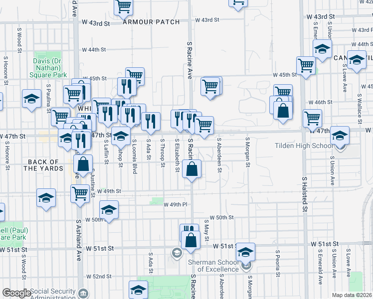 map of restaurants, bars, coffee shops, grocery stores, and more near in Chicago