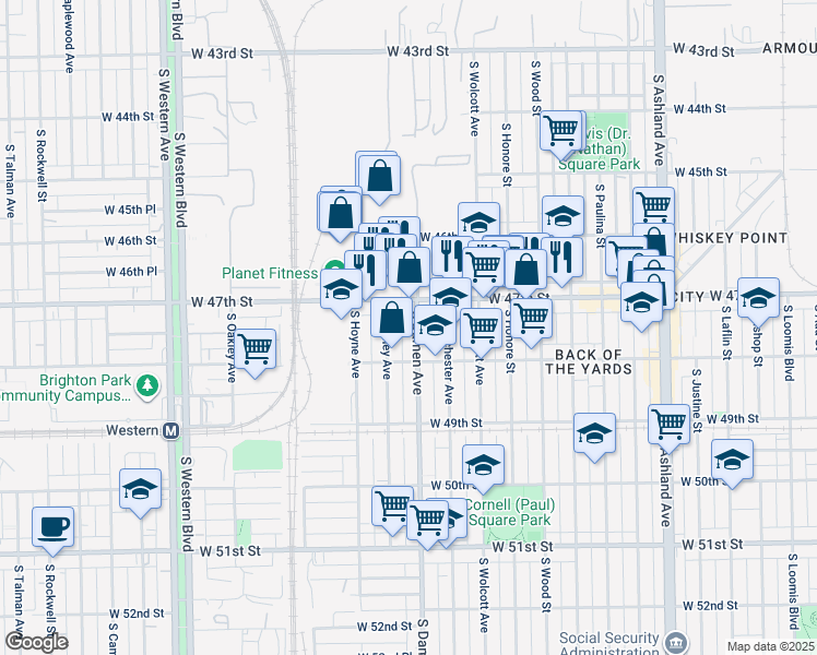 map of restaurants, bars, coffee shops, grocery stores, and more near in Chicago