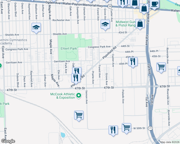 map of restaurants, bars, coffee shops, grocery stores, and more near 8914 Plainfield Road in Brookfield