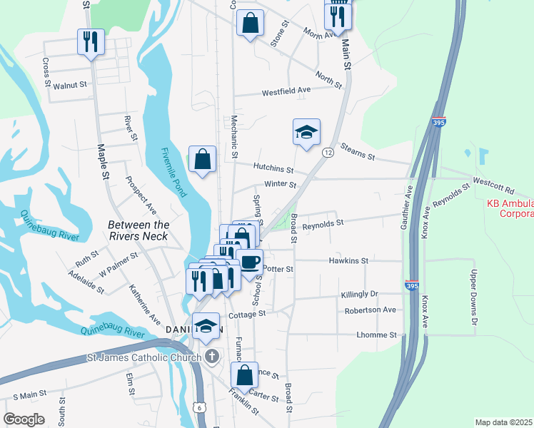 map of restaurants, bars, coffee shops, grocery stores, and more near 24 Spring Street in Killingly
