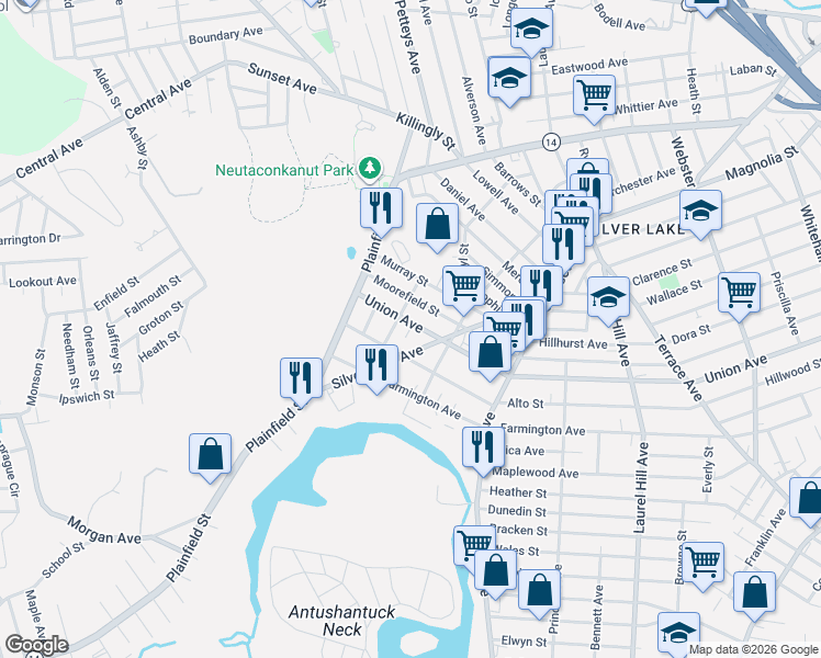 map of restaurants, bars, coffee shops, grocery stores, and more near 684 Union Avenue in Providence