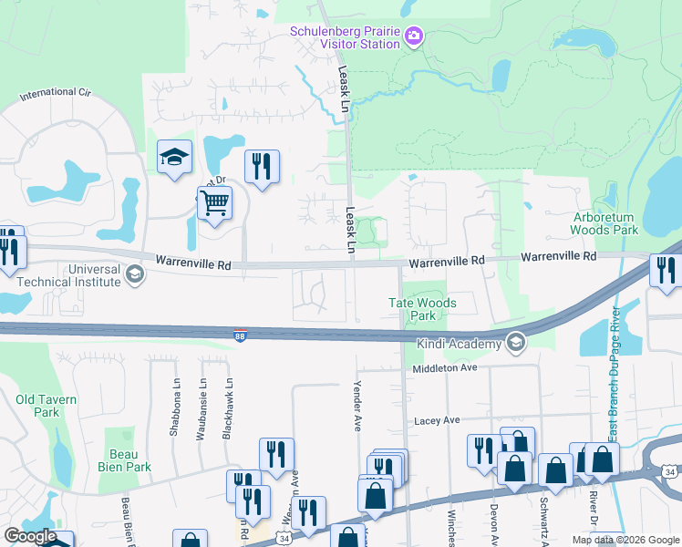 map of restaurants, bars, coffee shops, grocery stores, and more near 1997 Fiona Lane in Lisle