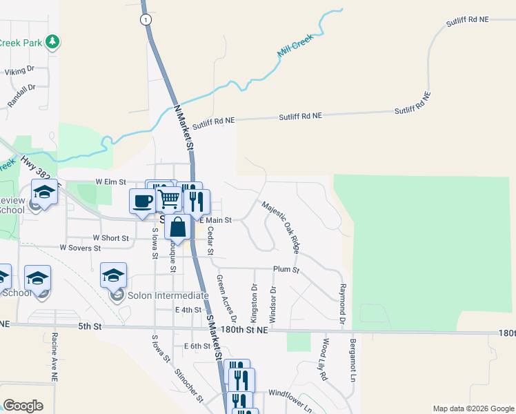 map of restaurants, bars, coffee shops, grocery stores, and more near 506 River Birch Run in Solon