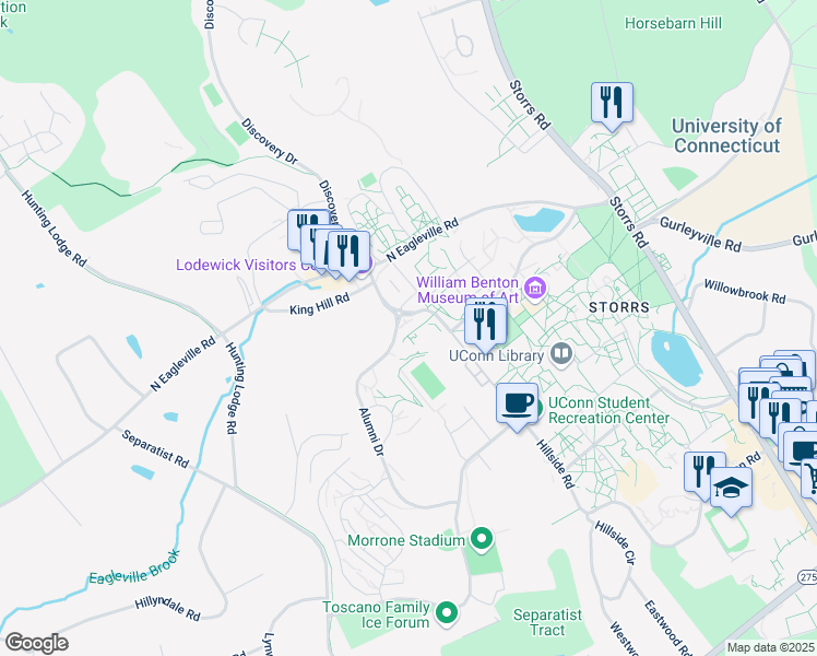 map of restaurants, bars, coffee shops, grocery stores, and more near 2390 Alumni Drive in Mansfield