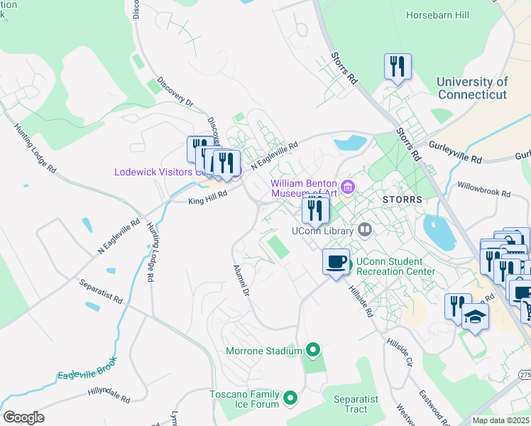 map of restaurants, bars, coffee shops, grocery stores, and more near 2390 Alumni Drive in Mansfield