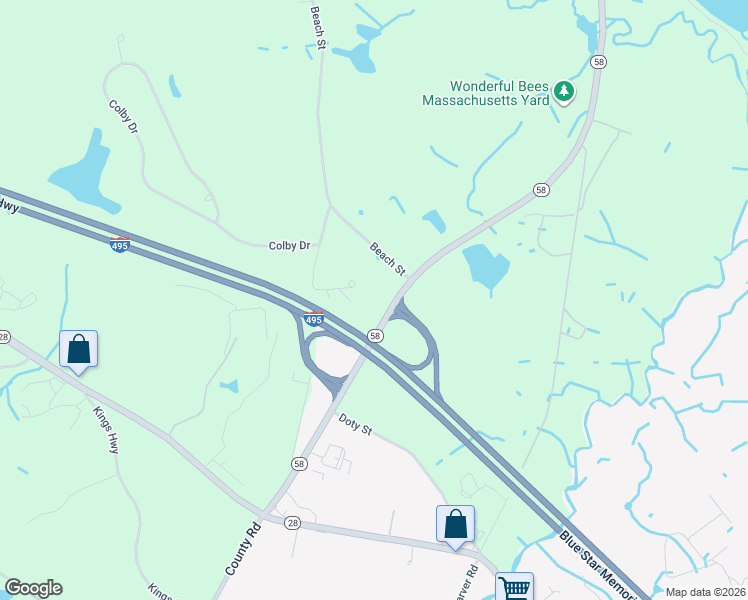 map of restaurants, bars, coffee shops, grocery stores, and more near 7 Byrne Circle in Wareham