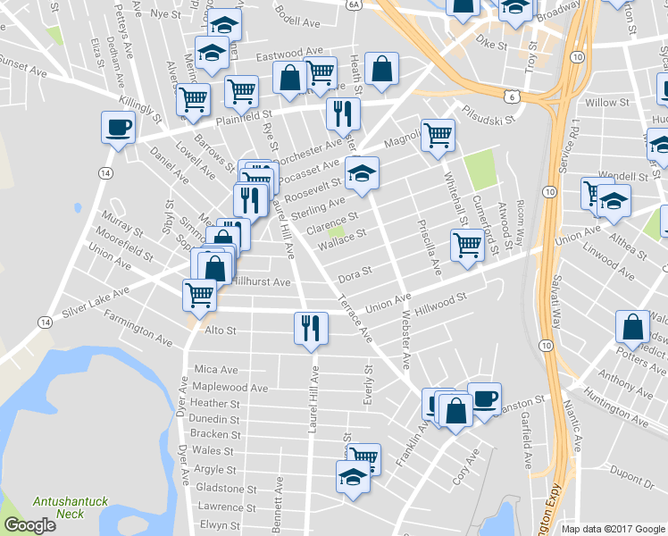 map of restaurants, bars, coffee shops, grocery stores, and more near 218 Progress Avenue in Providence