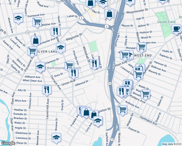 map of restaurants, bars, coffee shops, grocery stores, and more near 20 Elmdale Avenue in Providence