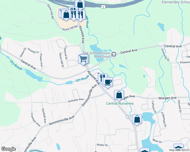 map of restaurants, bars, coffee shops, grocery stores, and more near 1251 Atwood Avenue in Johnston