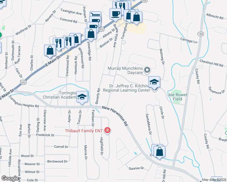map of restaurants, bars, coffee shops, grocery stores, and more near 90 Torringford West Street in Torrington