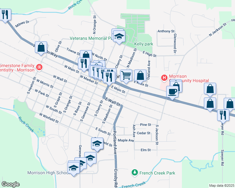 map of restaurants, bars, coffee shops, grocery stores, and more near 309 East Market Street in Morrison