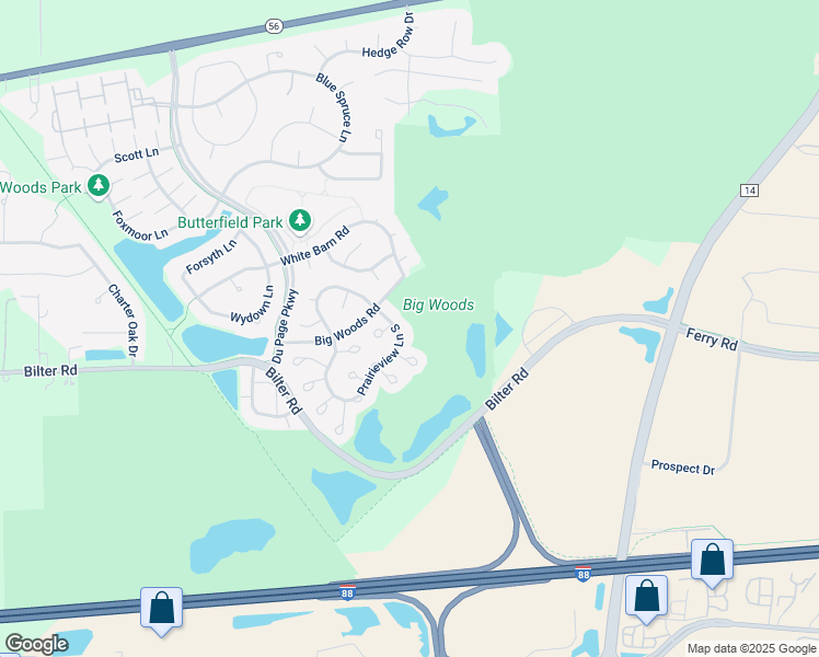 map of restaurants, bars, coffee shops, grocery stores, and more near 2757 Prairieview Lane in Aurora
