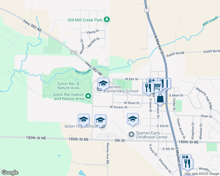 map of restaurants, bars, coffee shops, grocery stores, and more near 111 North Chabal Street in Solon