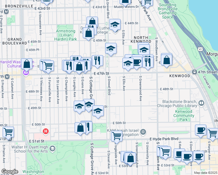 map of restaurants, bars, coffee shops, grocery stores, and more near in Chicago