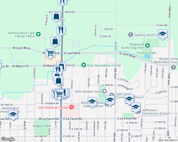 map of restaurants, bars, coffee shops, grocery stores, and more near 1903-2008 3rd Avenue in Sterling