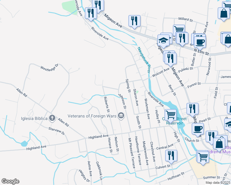 map of restaurants, bars, coffee shops, grocery stores, and more near 41 Lynn Heights Road in Torrington