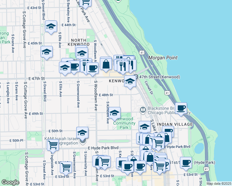 map of restaurants, bars, coffee shops, grocery stores, and more near 1324 East 48th Street in Chicago