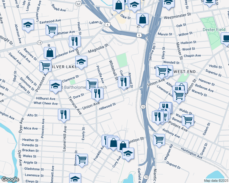 map of restaurants, bars, coffee shops, grocery stores, and more near 20 Elmdale Avenue in Providence