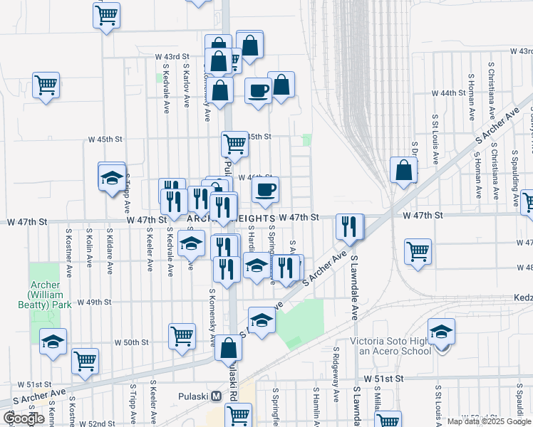 map of restaurants, bars, coffee shops, grocery stores, and more near 3904 West 47th Street in Chicago