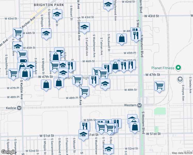 map of restaurants, bars, coffee shops, grocery stores, and more near in Chicago