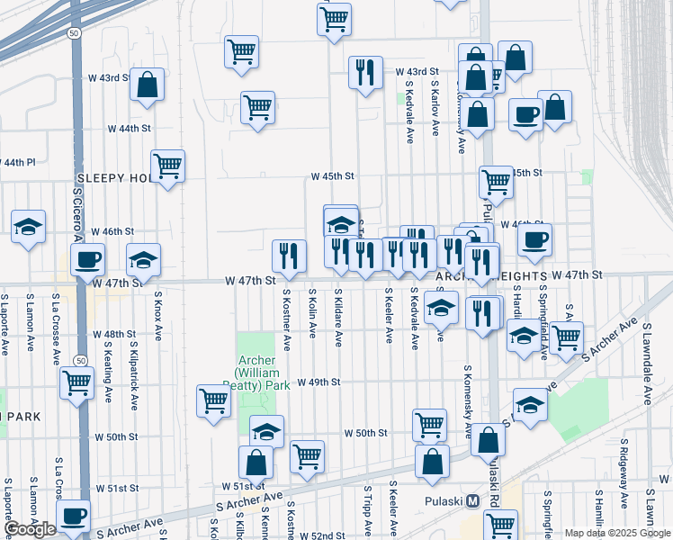 map of restaurants, bars, coffee shops, grocery stores, and more near in Chicago