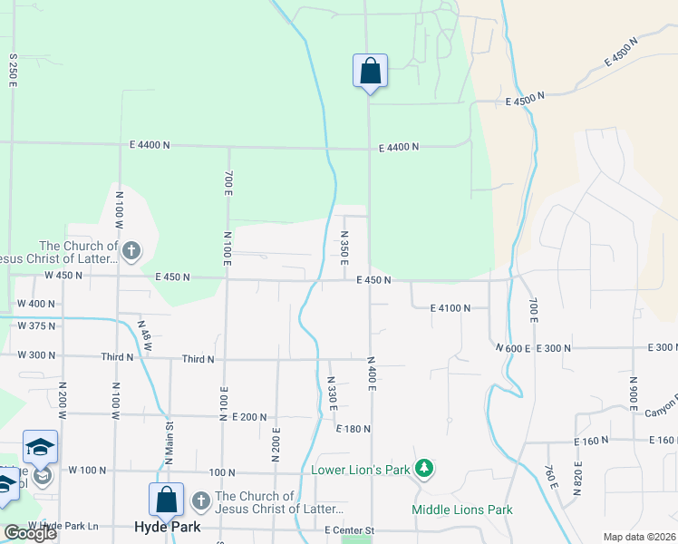 map of restaurants, bars, coffee shops, grocery stores, and more near 455 North 350 East in Hyde Park
