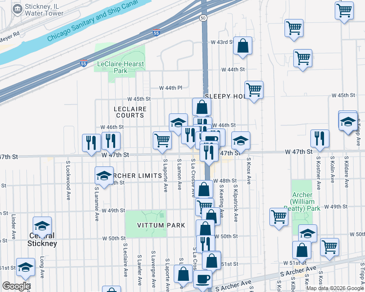 map of restaurants, bars, coffee shops, grocery stores, and more near 4645 South Lamon Avenue in Chicago